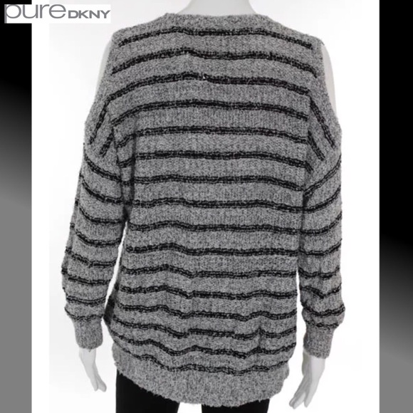 PURE DKNY Blk/Gray Stripe Cold Shoulder Sweater - Picture 3 of 4